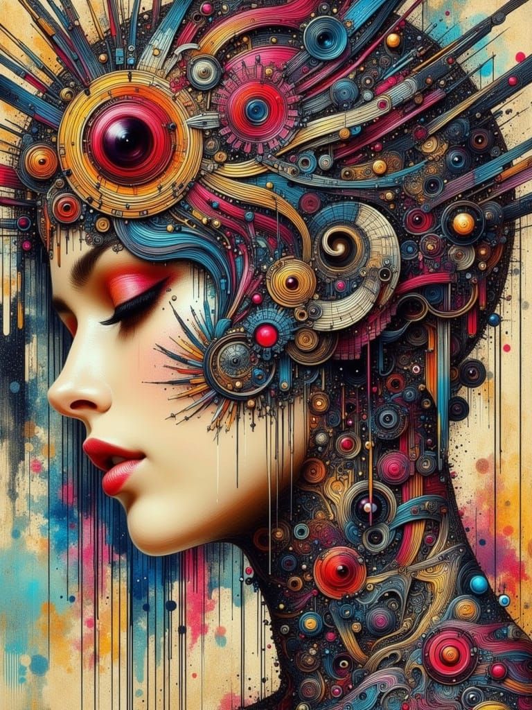 Colorful Abstract Woman in Surreal Ink Style