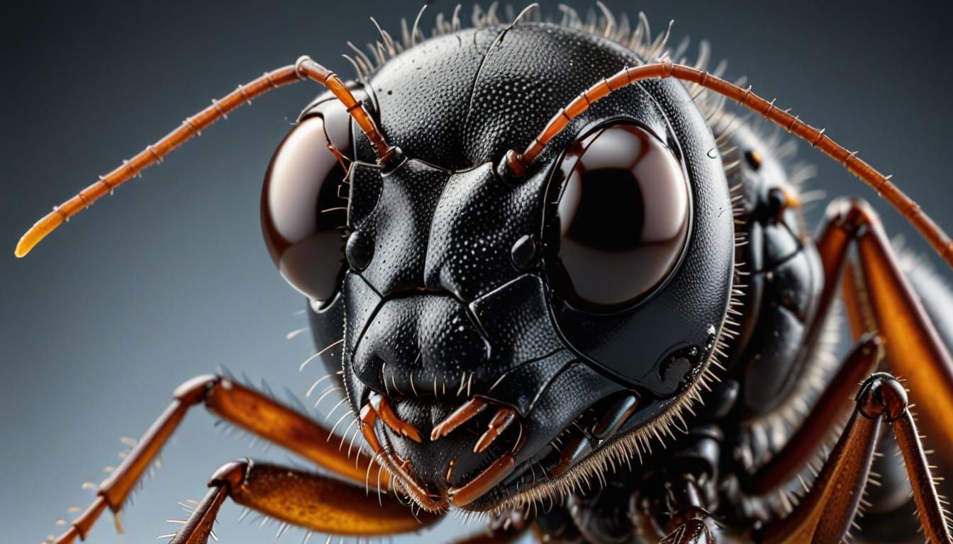 Close-Up Portrait of an Ant's Head in High-Contrast Studio L...