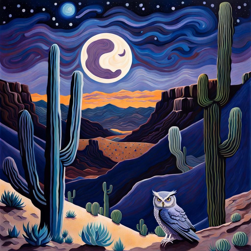 Desert Canyon Owl in Van Gogh Style