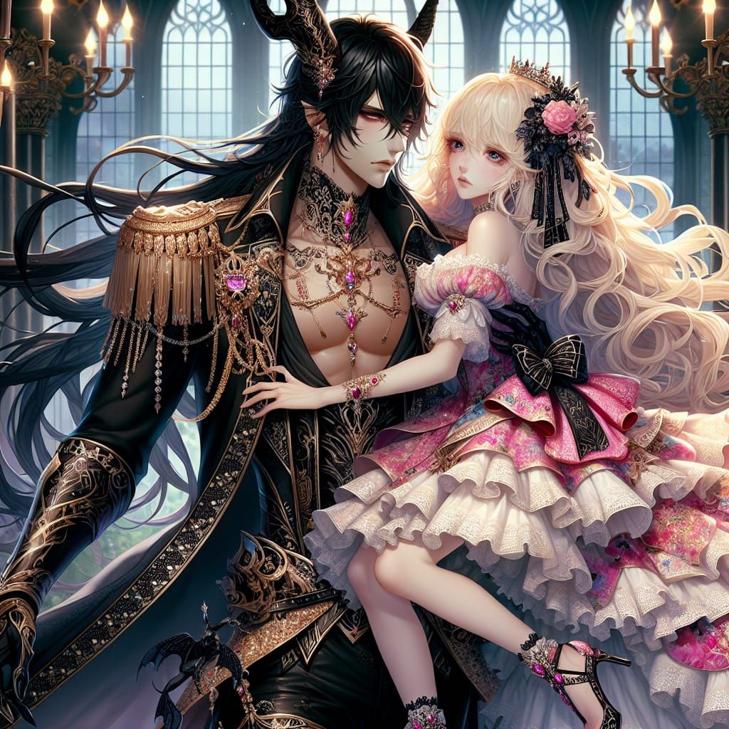 Demon King Holds Princess in Gothic Cathedral