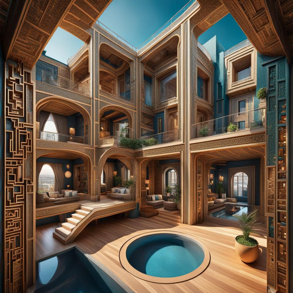 Surreal Head Cross-Section: Intricate Living Space