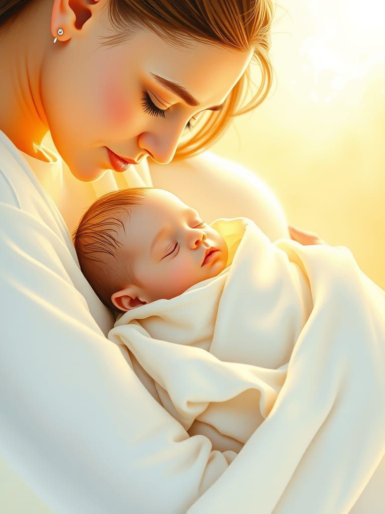 Whimsical Newborn Scene in Watercolor Style