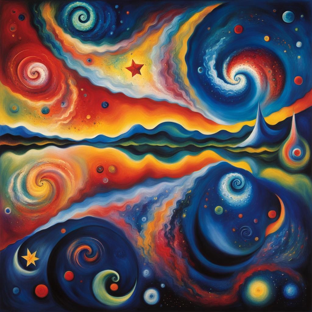 Chagall-esque Maelstrom of Stars in Naive Art Style