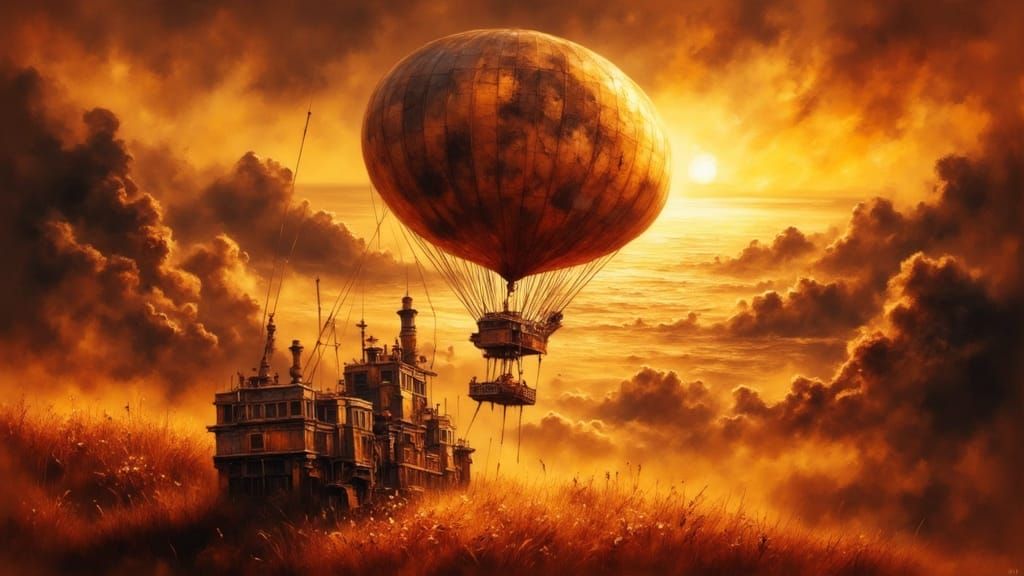 Steampunk Airship Ascends from Hilt Pumpkin City