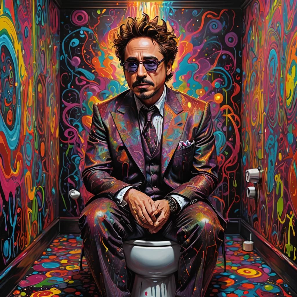 Psychedelic Art: Man on Toilet in Dripping Paint