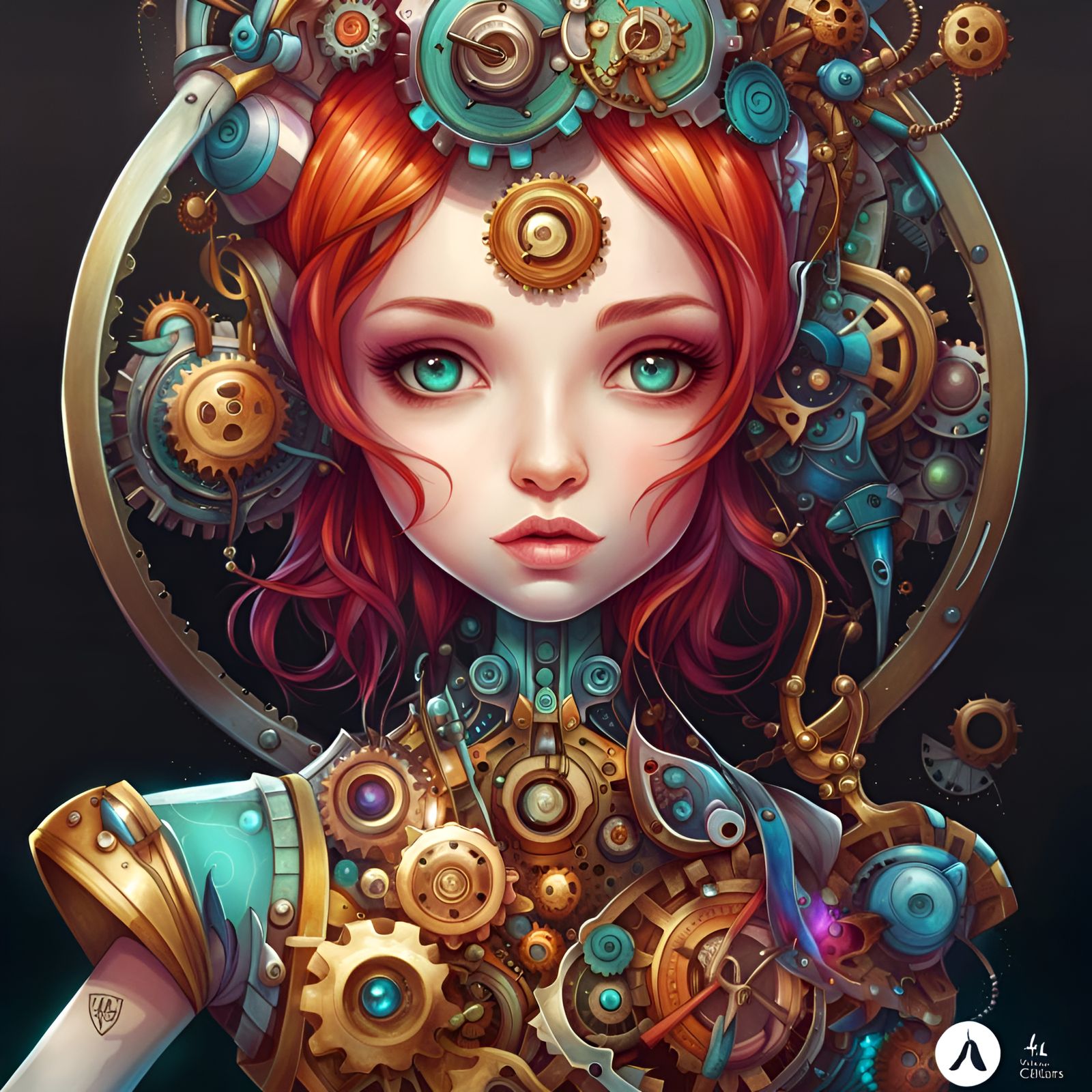 Adorable Clockwork Robot Portrait in Digital Art Style