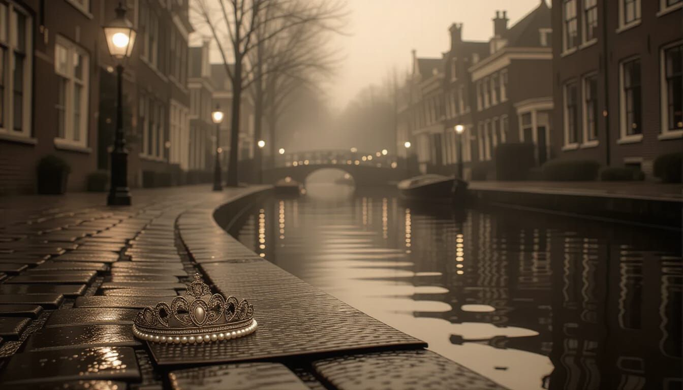 Victorian Canal Town Evening in Sepia Tone