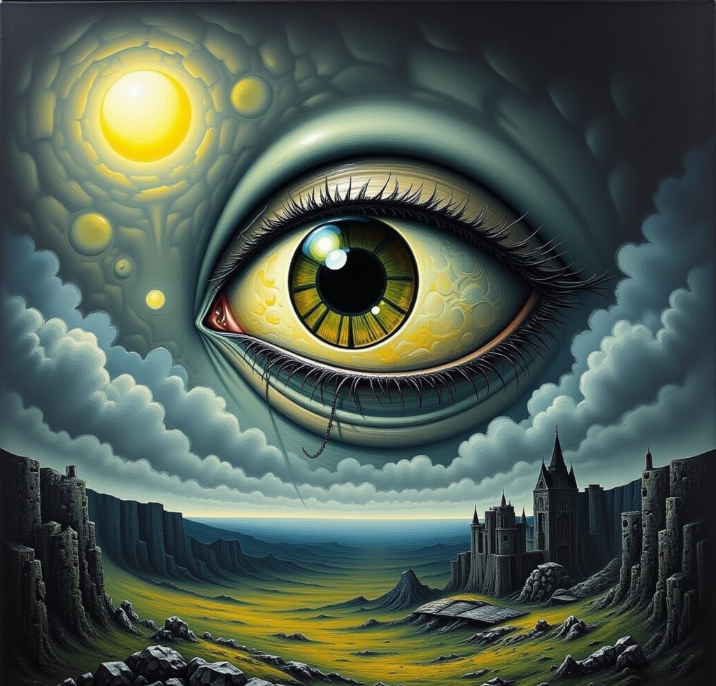 Surreal Eye in Dreamlike Landscape