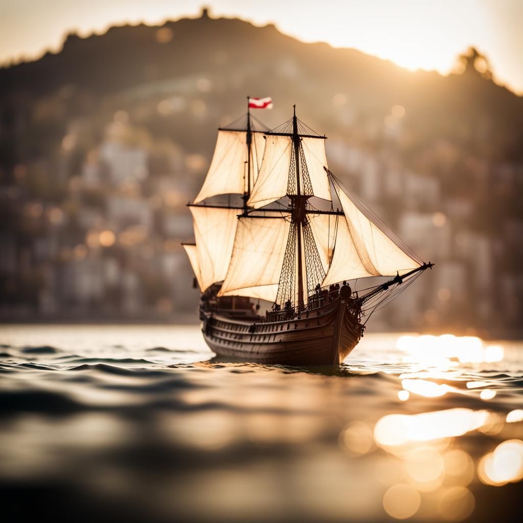 Ancient Ship at Sea: Professional Photography