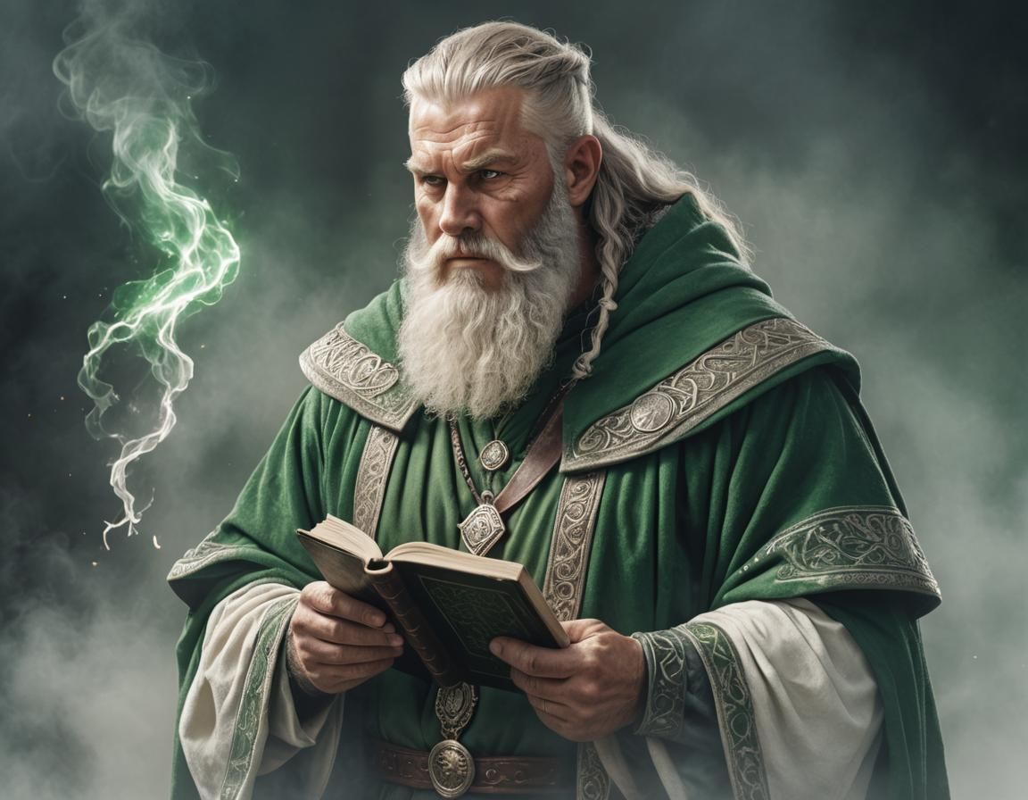 Viking Priest with Magical Tome in Hyperrealism