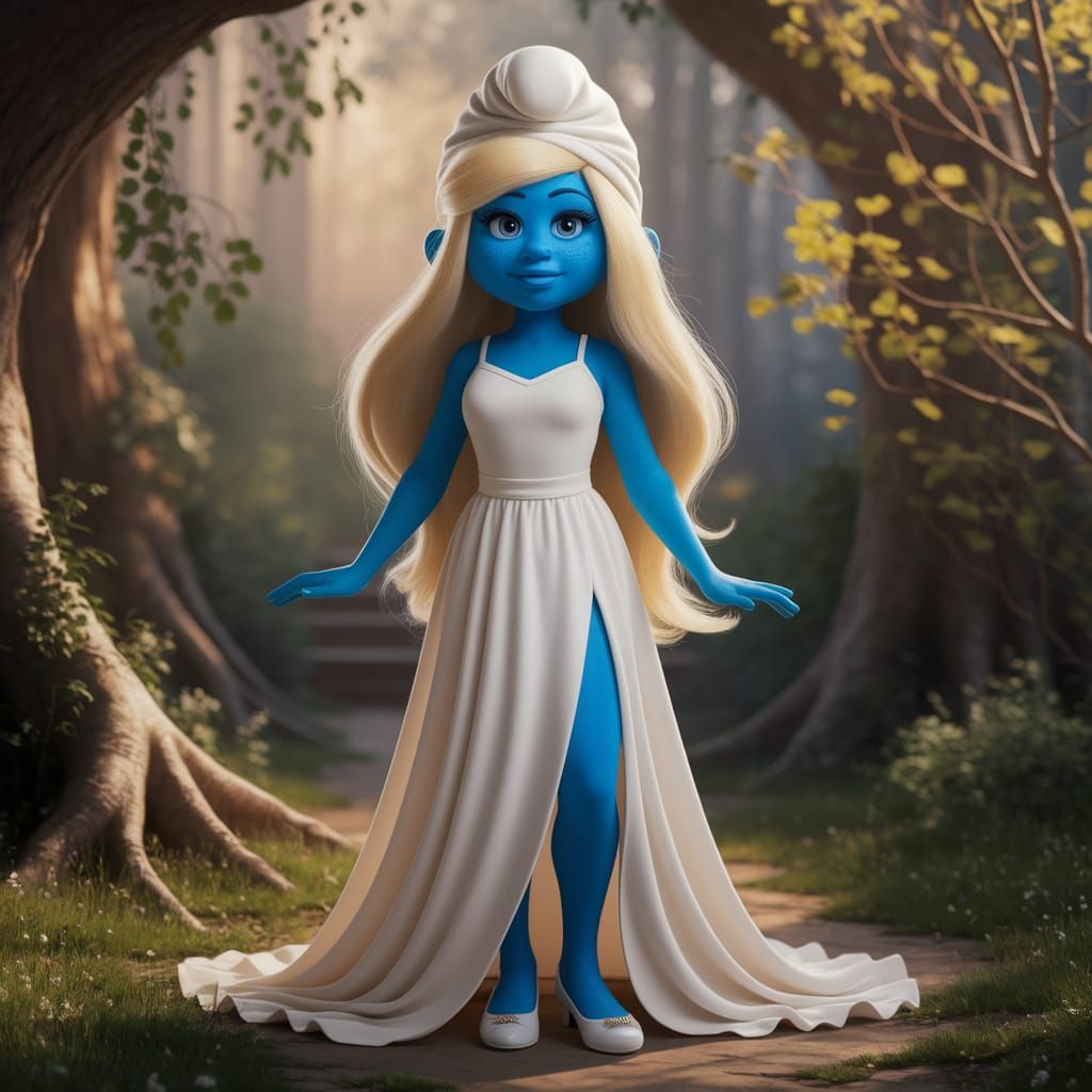 Smurfette as a Realistic Woman in Enchanted Forest