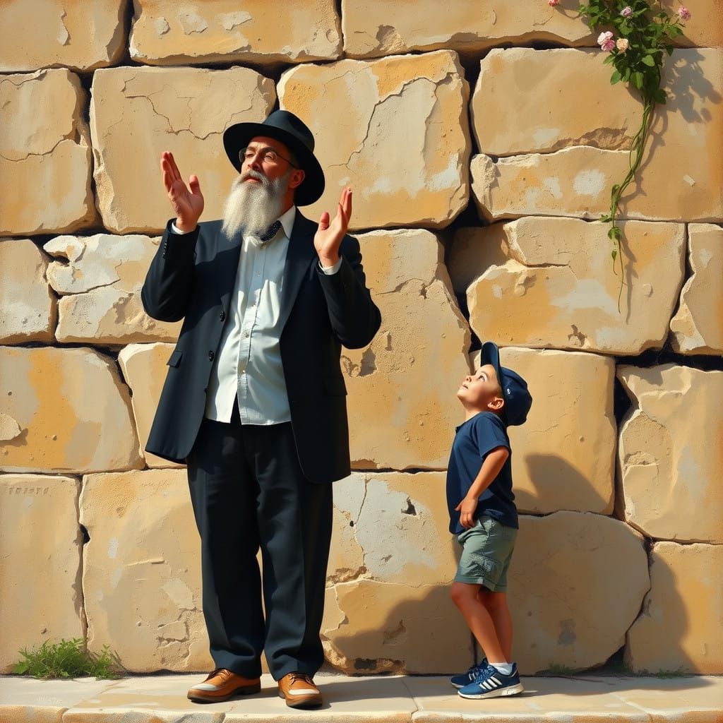 A Moment of Prayer at the Western Wall in Traditional Style