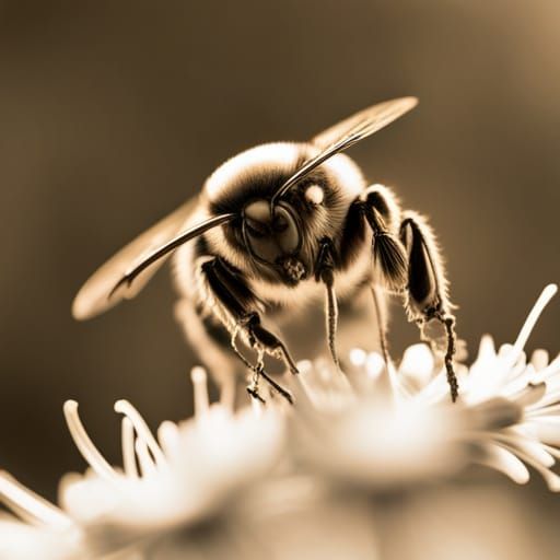 Bumblebee on Honey: Sepia Wildlife Photography
