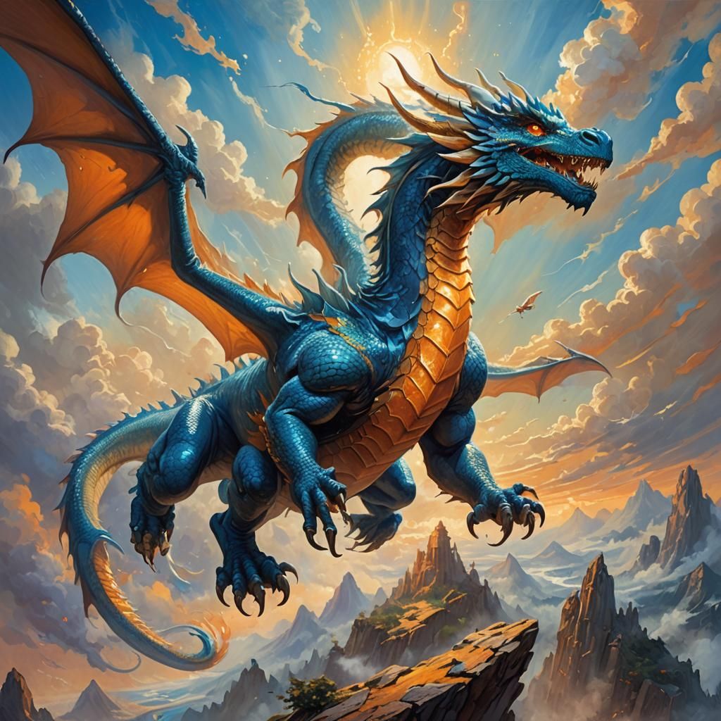 Diamond Blue Dragon Soaring in Fantasy Art