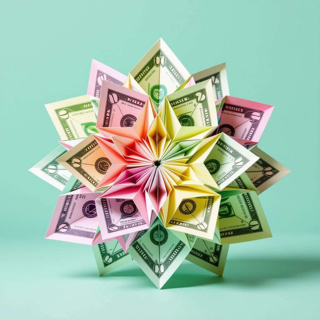 Origami Dollar Sculpture in Minimalist Painting Style