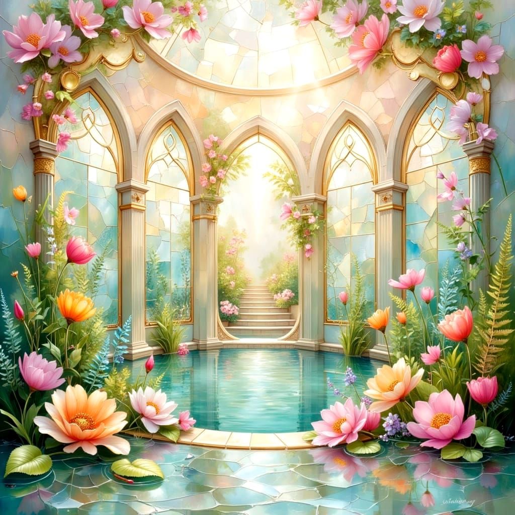 Vibrant Mosaic Landscape with Pastel Colors