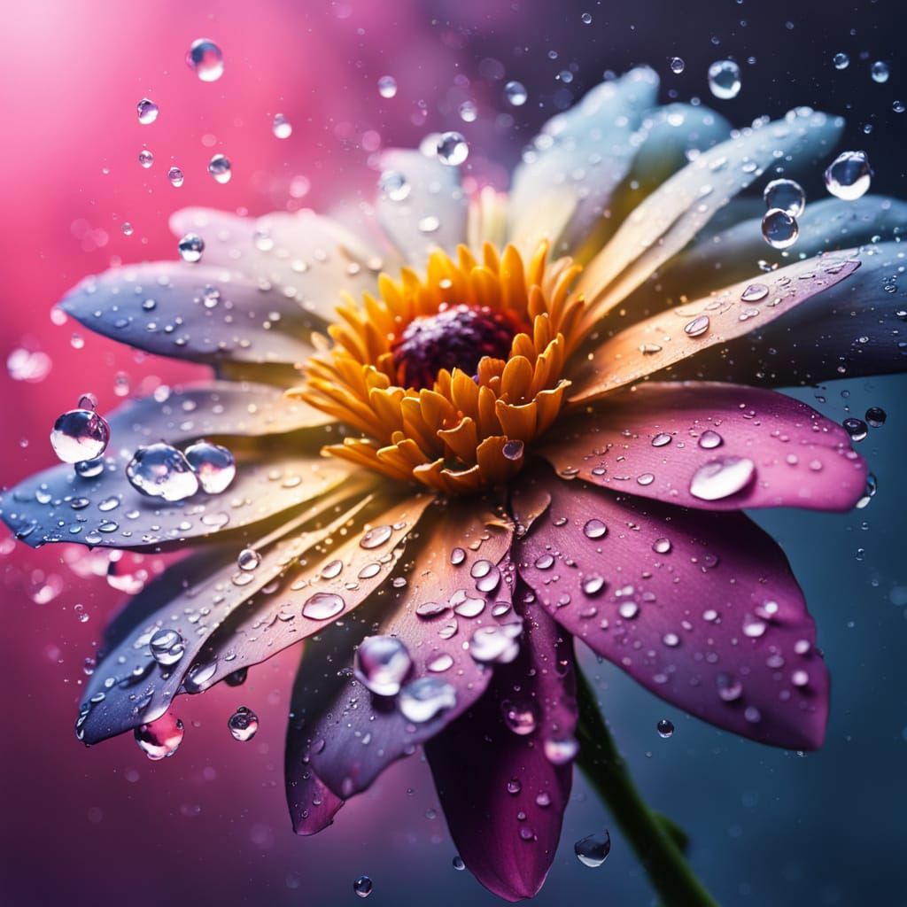 Hyperrealistic Flower with Water Droplets