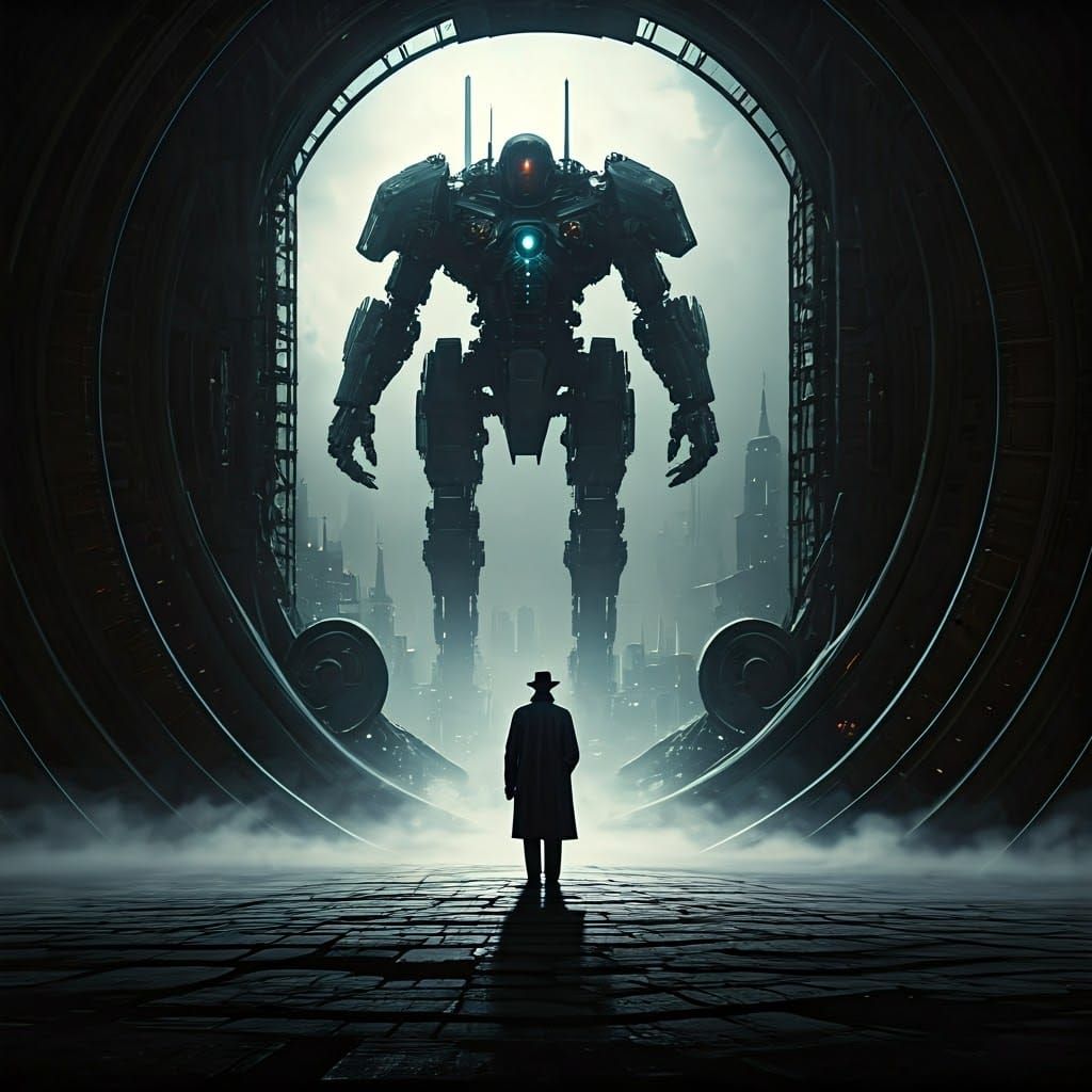 Epic Noir Detective in Futuristic Cityscape