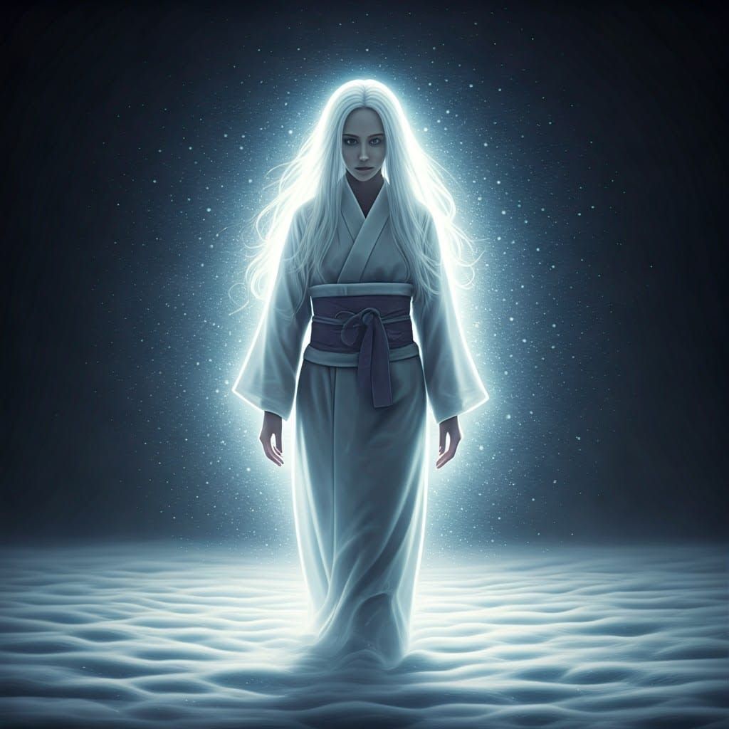 Ethereal Yuki Onna Portrait in a Snowstorm