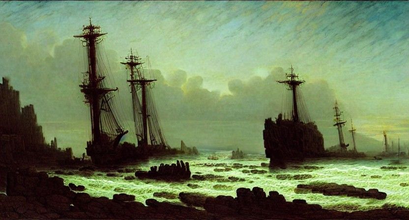 Dreadnought Wrecked on Shore in Romantic Style