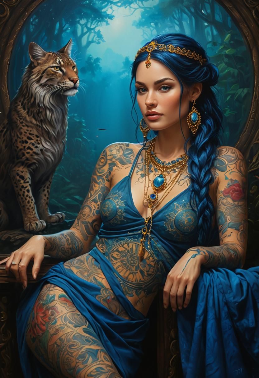 Boho Tattooed Goddess Portrait in 3D Digital Art Style