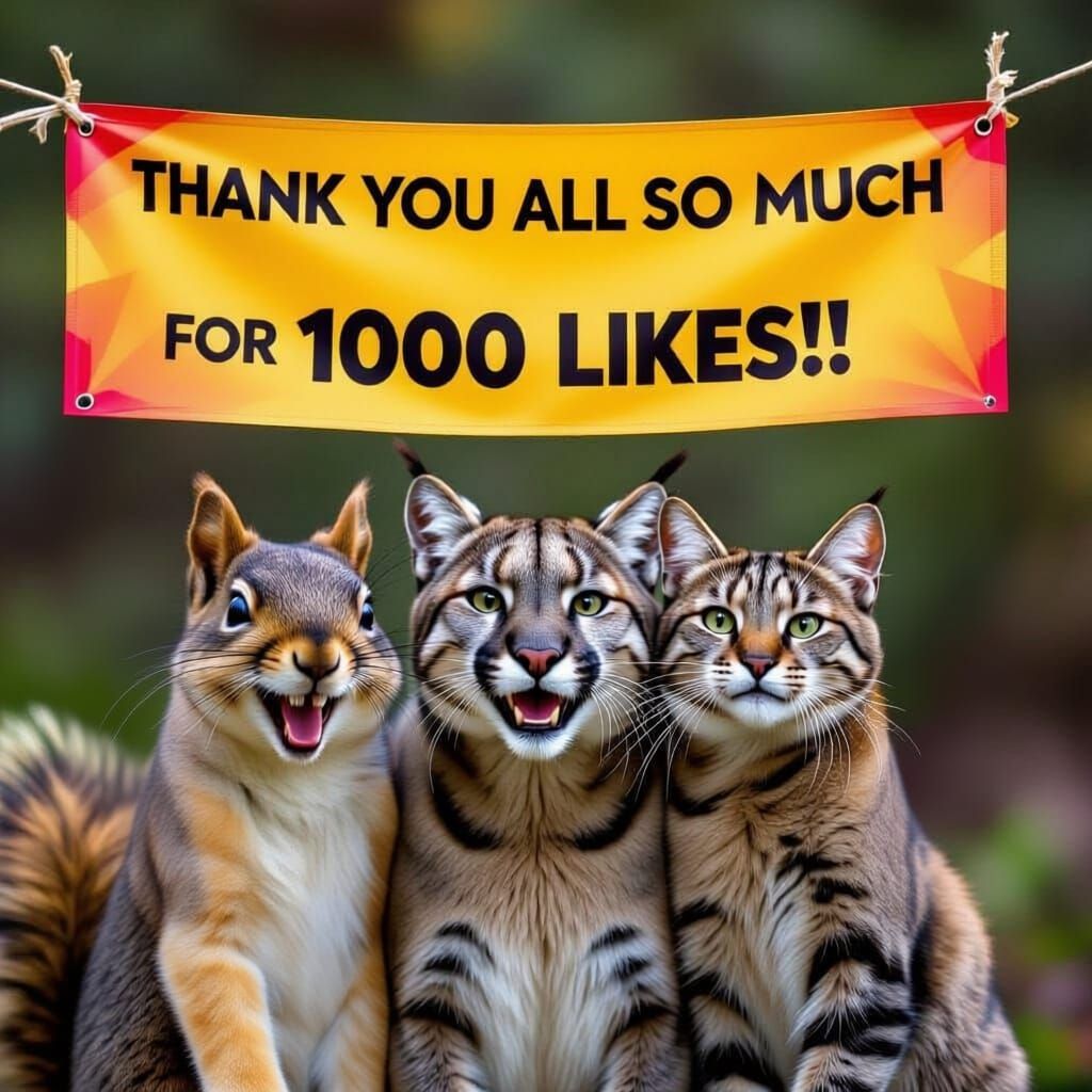 Animals Celebrate 1000 Likes with Joyful Banner