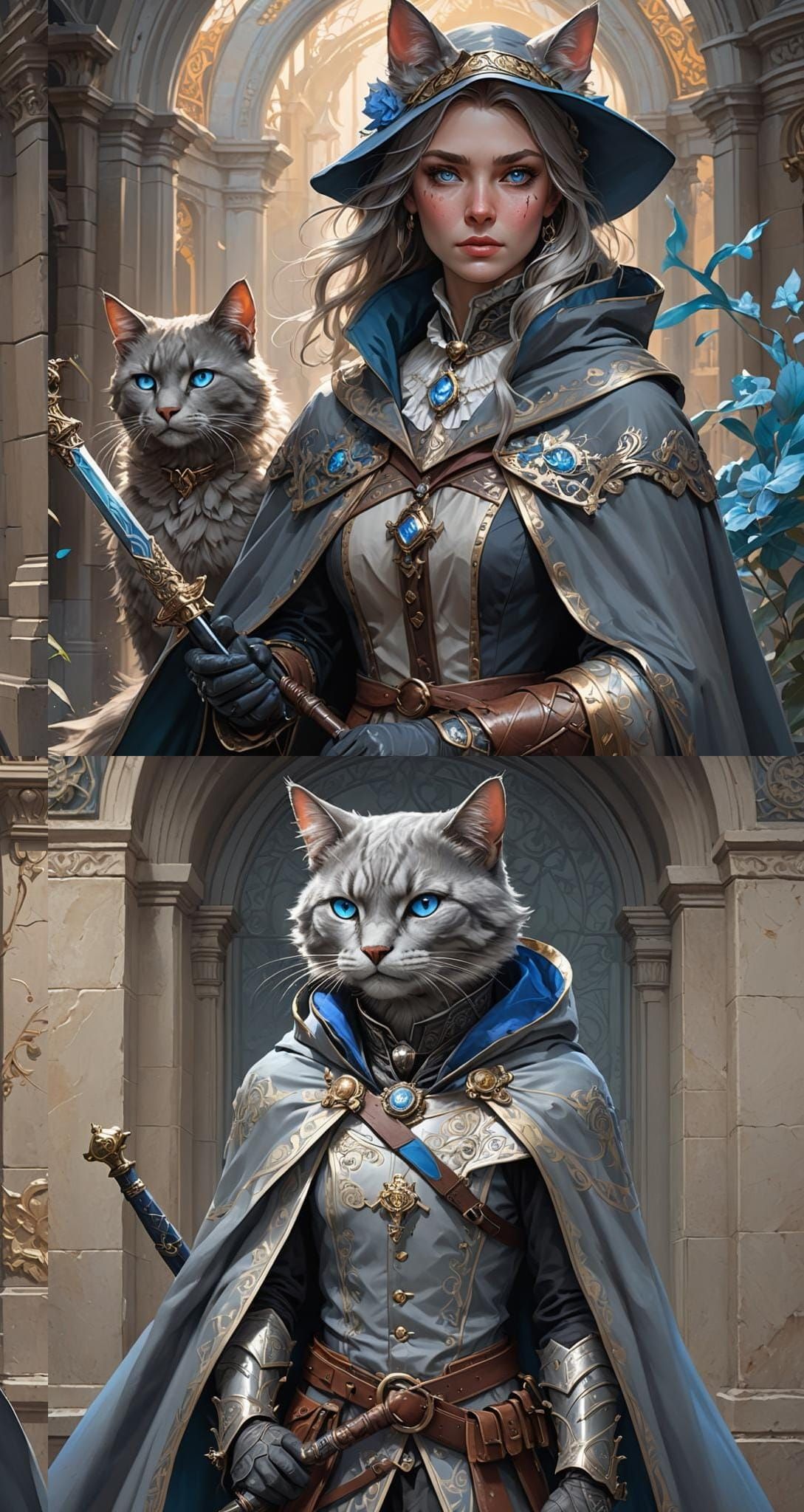 Victorian Catfolk Pathfinder Portrait in Art Nouveau Style