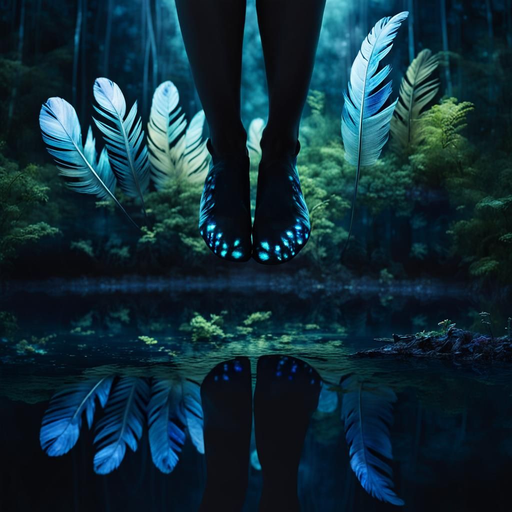 Surreal Galaxy Woman in Midnight Pond