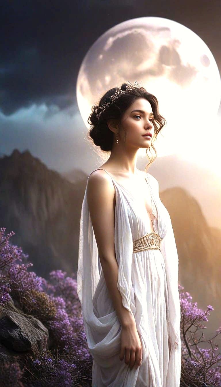 Lunar Goddess Radiates Serenity in Ethereal Digital Art