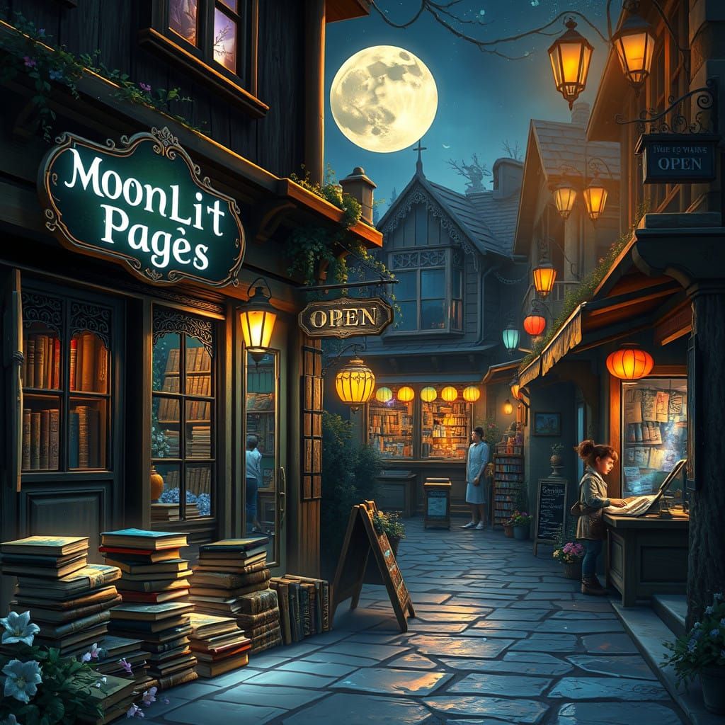 Moonlit Pages: A Dreamy Mystic Alleyway Scene