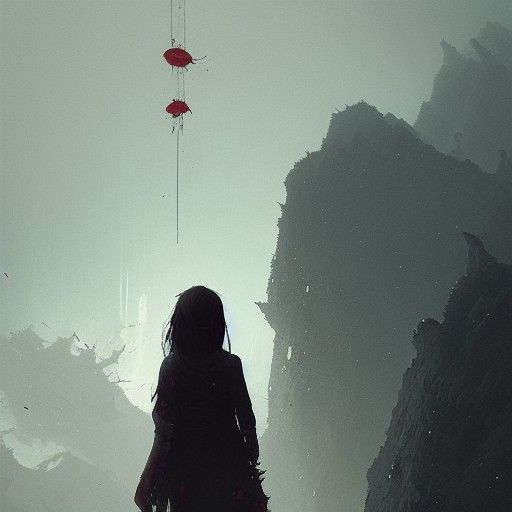 Girl Gazing into Abyss with Japanese Ornaments
