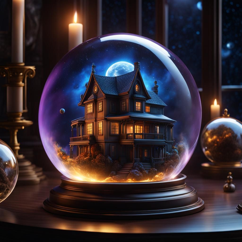Haunted House in Glass Ball, Fantasy Concept Art