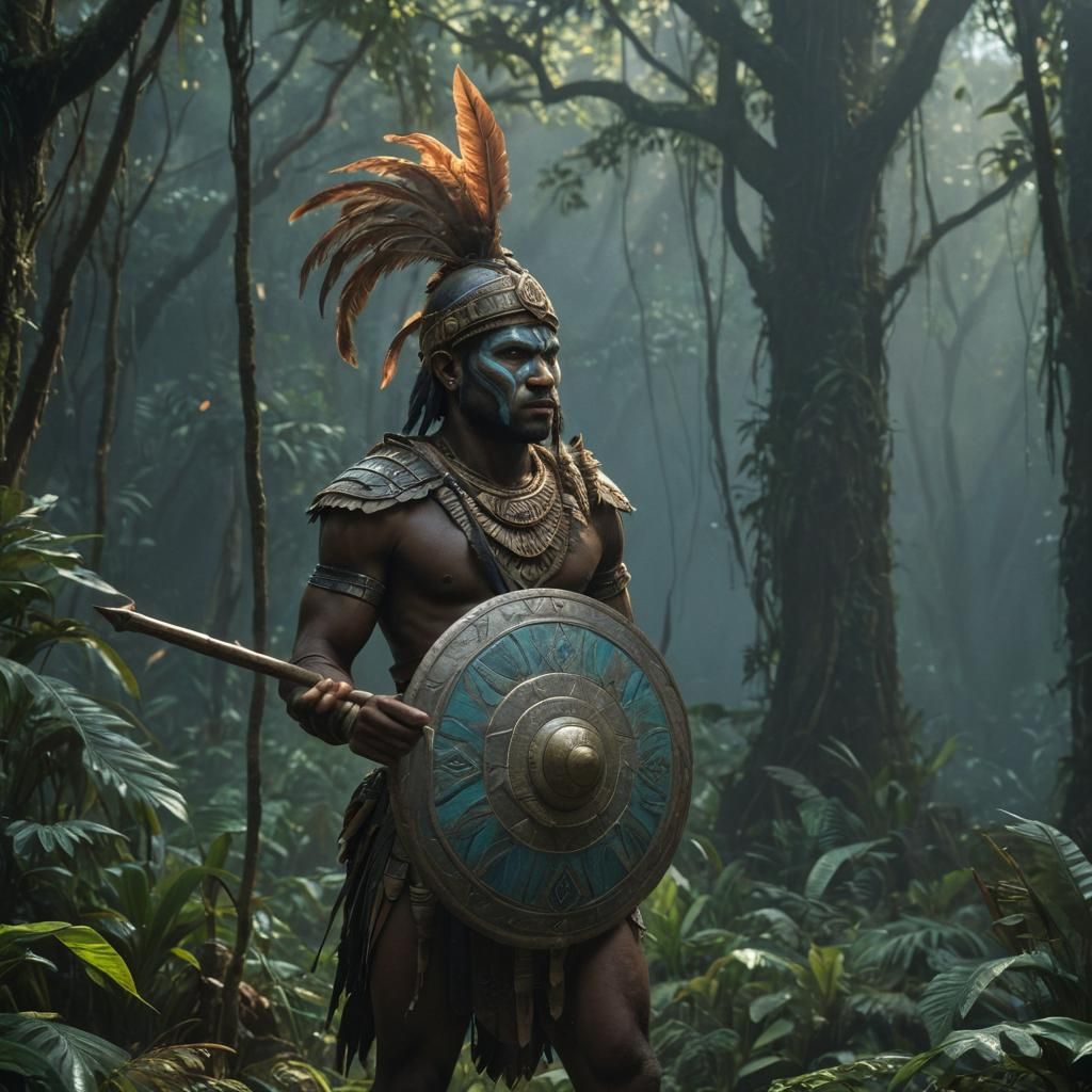 Papuan Warrior in Mystical Jungle Fantasy Art