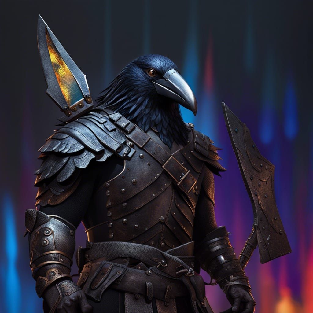 Intricate Crow Armor Concept Art with Warrior