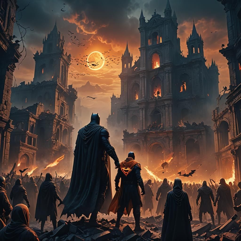 Undead Superhero in Ruined City