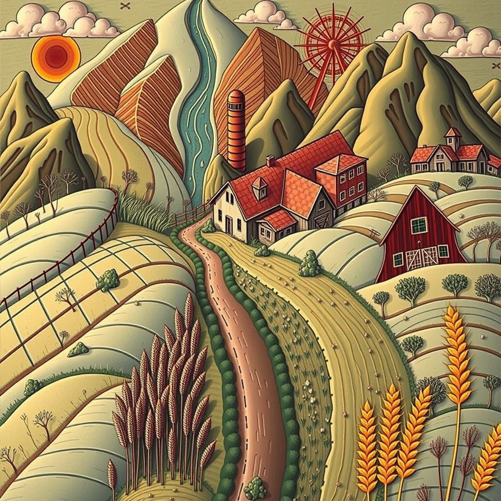 Idyllic Landscape with Golden Fields and Rolling Hills