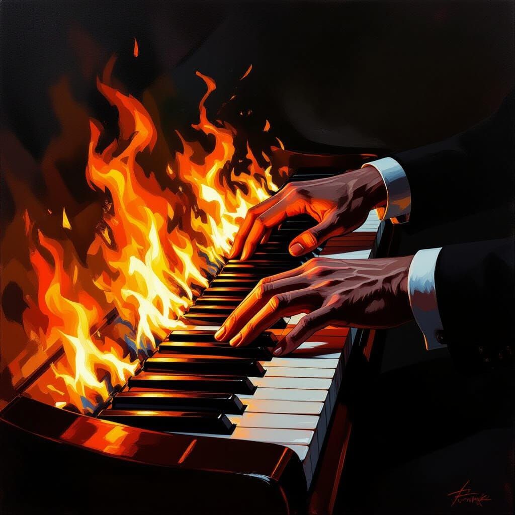 Pianist Hands Over Burning Piano Keys