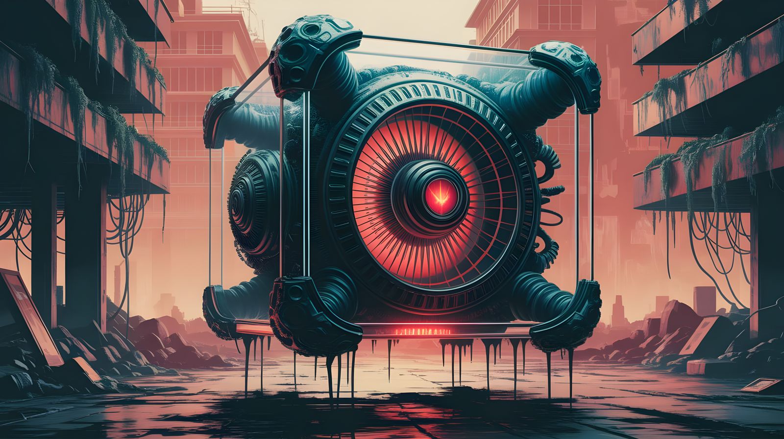 Alien Spaceship Descends Upon a Decaying Urban Landscape