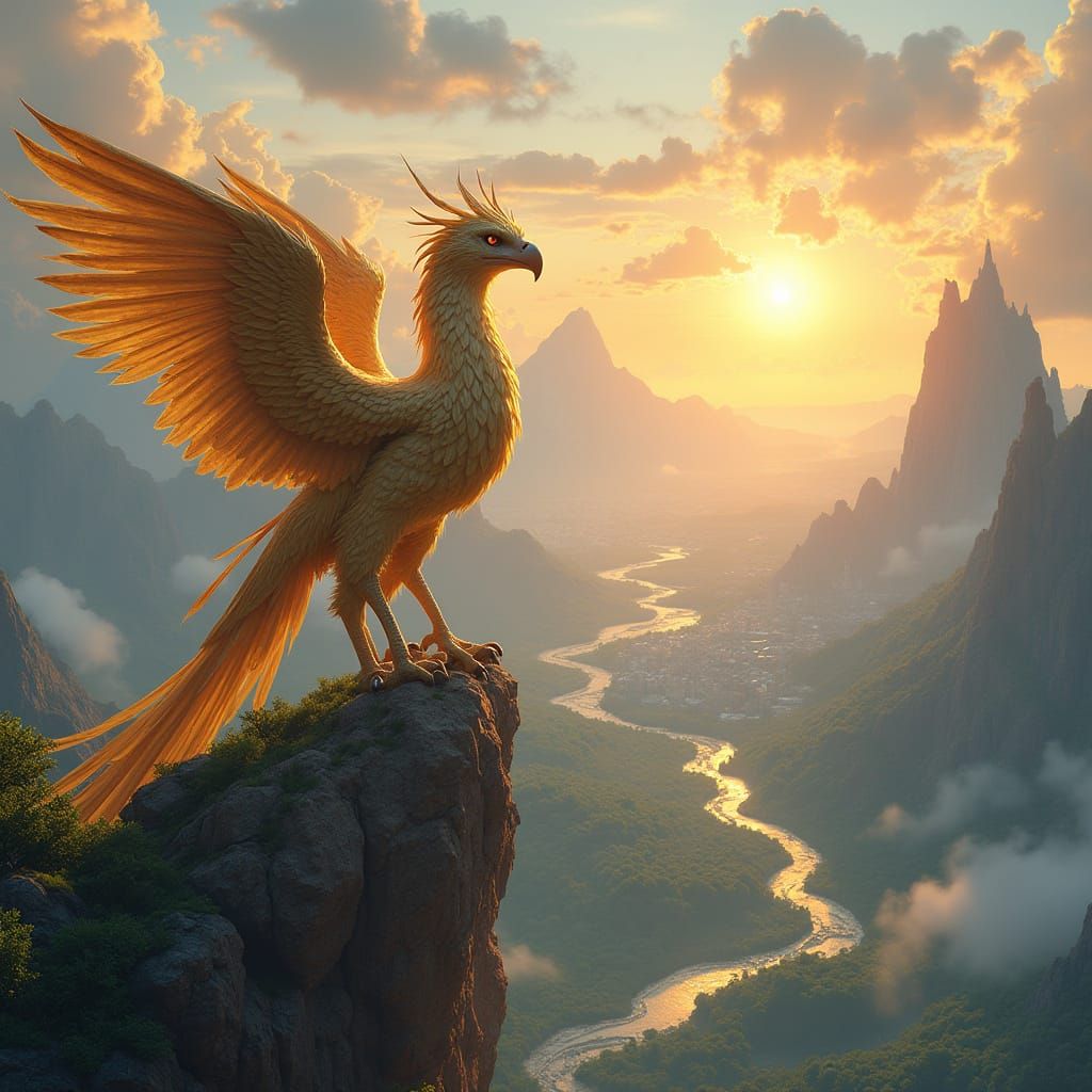 Majestic Griffin Soars Above Epic Fantasy Landscape