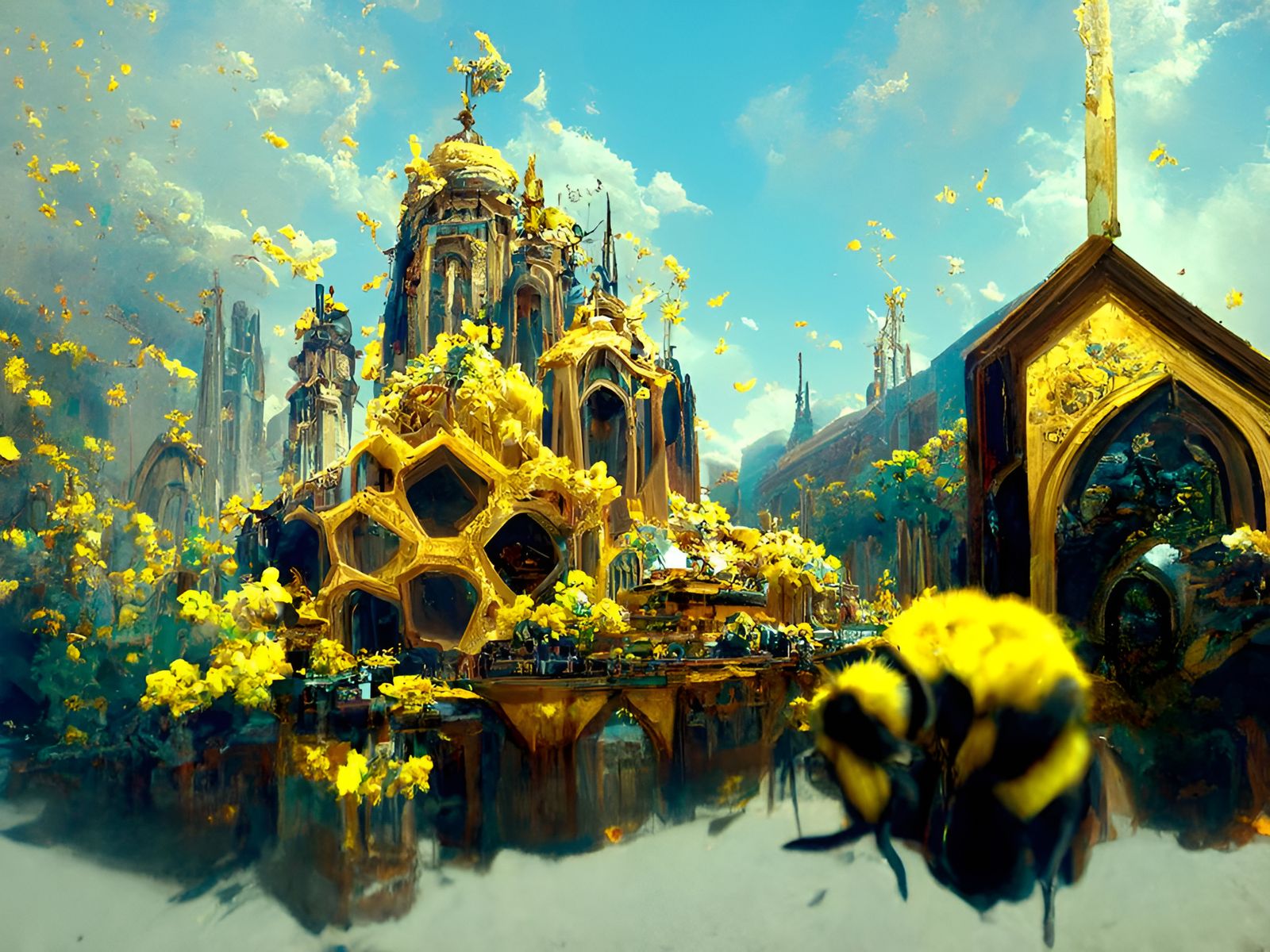 Elaborate Bee Cathedral at Noon as Digital Art