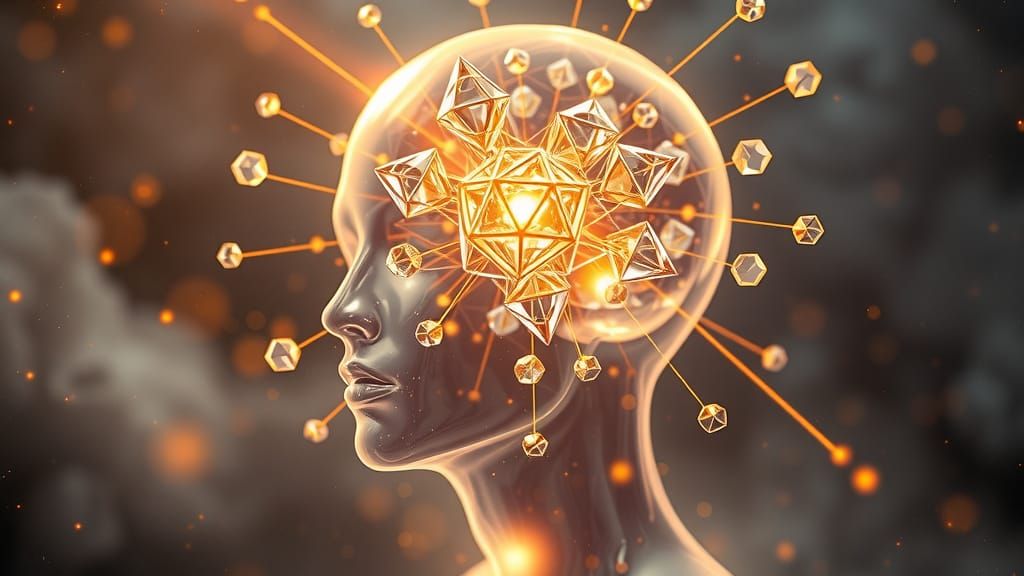 Translucent Head with Geometric Crystals in Zero-Gravity Spa...