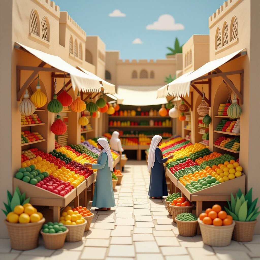 Paper-Crafted Middle Eastern Market Scene