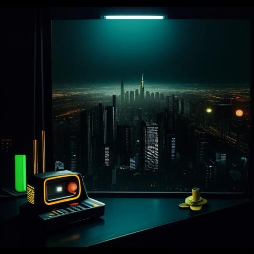 Futuristic Still Life in Cyberpunk Style with Neon Lighting