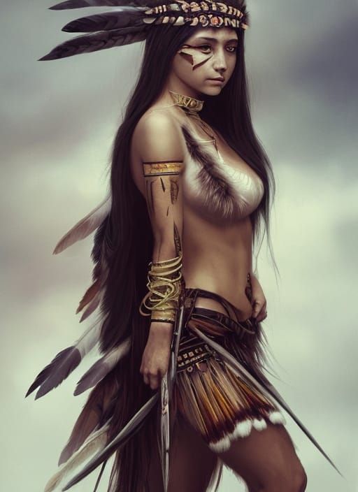 Native American Warrior Woman on the Prairie