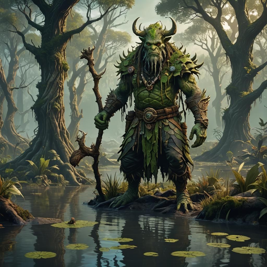 Swamp Druid in Detailed Matte Painting Style
