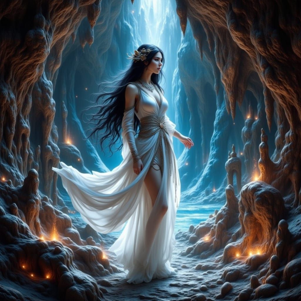 Dark-Haired Beauty in Ornate Jewelry in Kor Caves