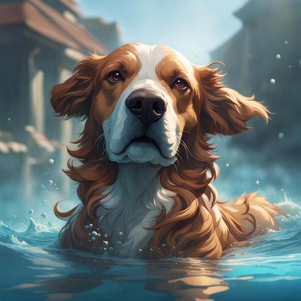 Hyperdetailed Dog Portrait Swimming in Unreal Engine 5
