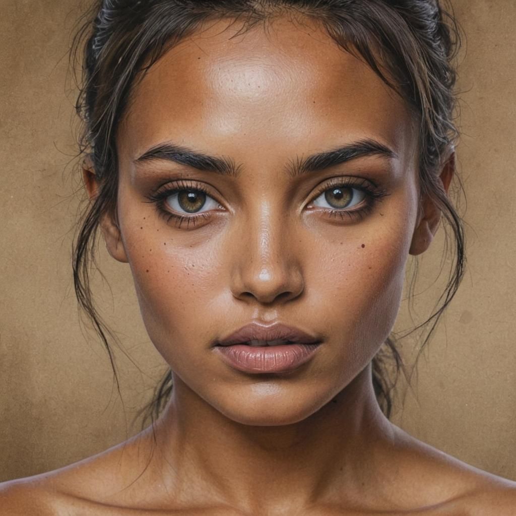 Exotic Native Beauty in Colored Charcoal and Inks