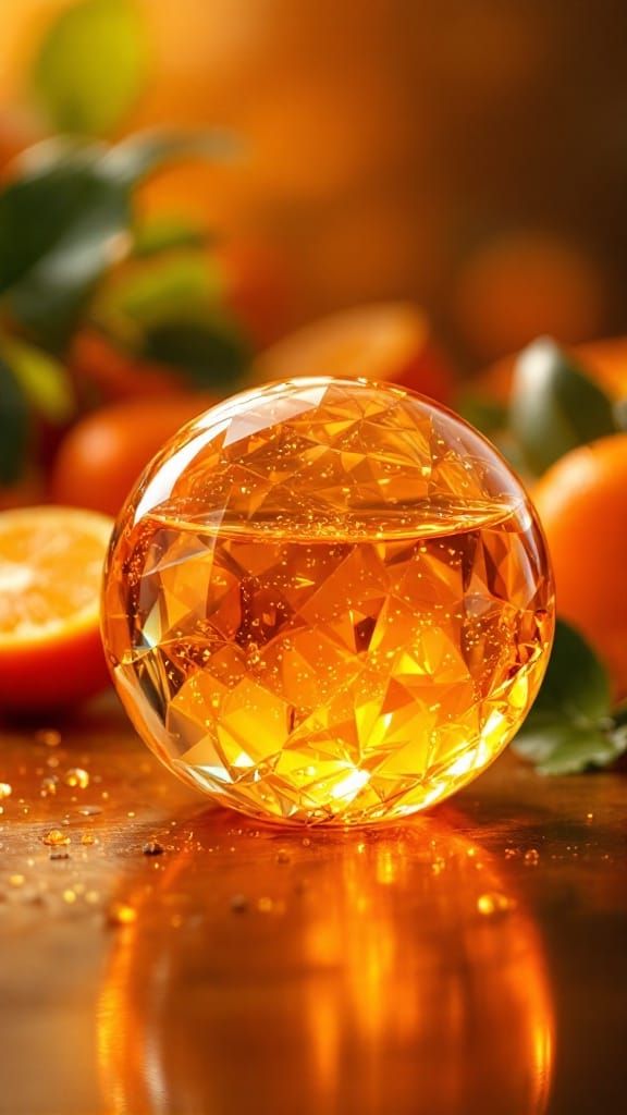 Orange Fruit Encased in Spherical Glass