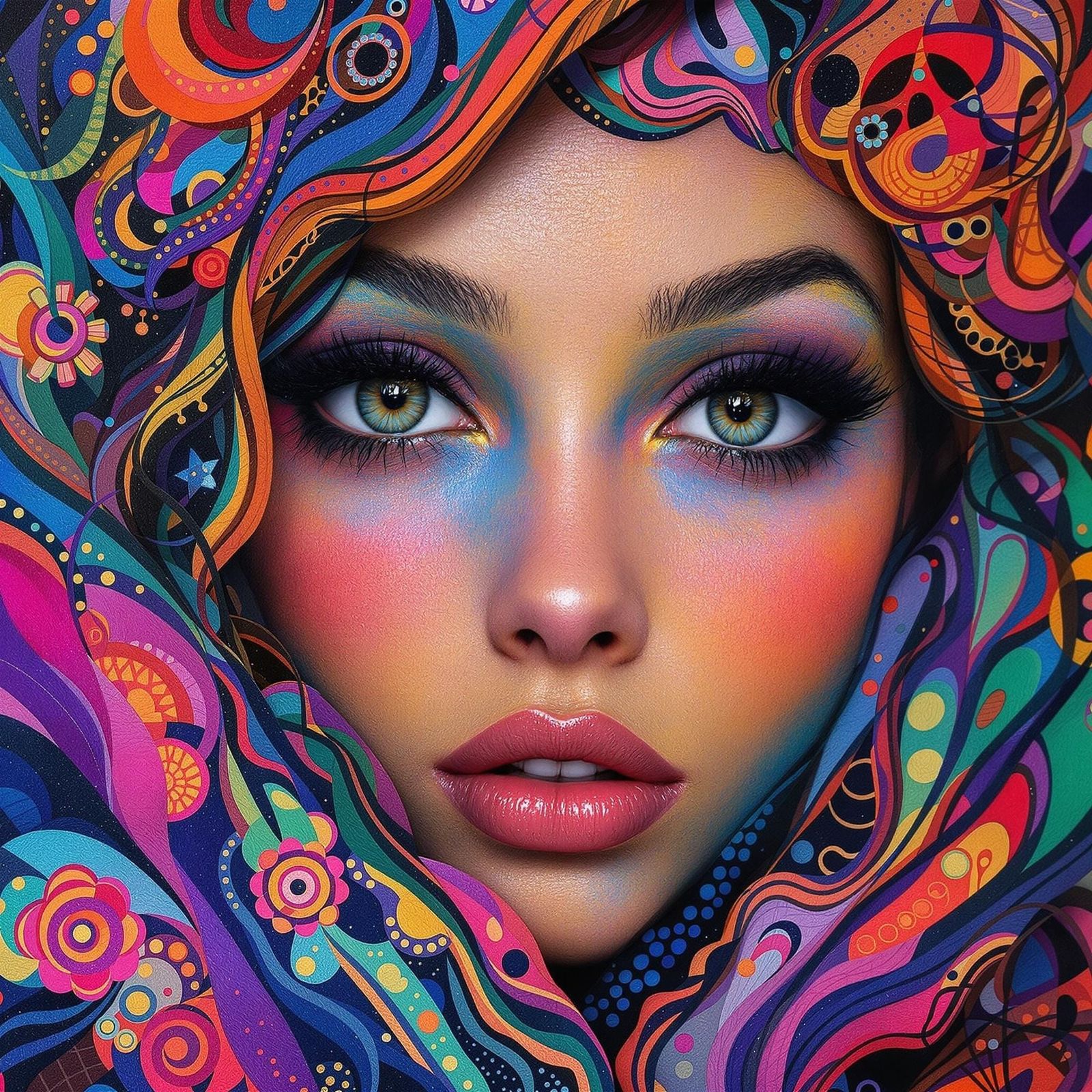 Ethereal Woman in Vibrant, Dreamlike Colors